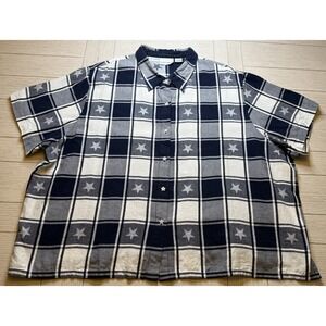 Fashion Bug Womens Retro Navy White Star Plaid Star Buttons Short Sleeve Top‎